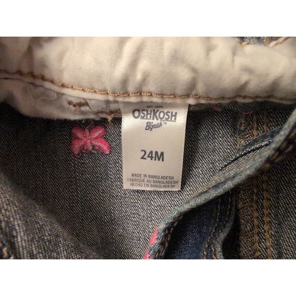 OshKosh B'gosh Rolled Embroidered Butterfly Denim Shortall 24 Months 100% Cotton - Picture 2 of 7